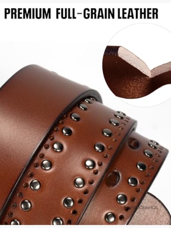 Western Studded Leather Belt with Vintage Silver Buckle main image 3